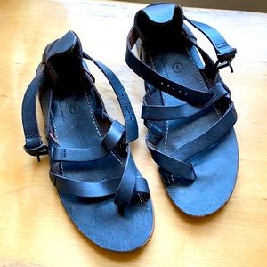 All Saints Black Leather Shaw Sandals